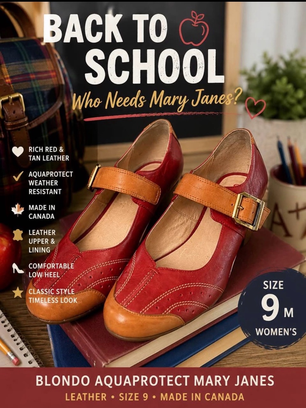 Blondo AquaProtect Red & Tan Leather Mary Jane Shoes Blondo AquaProtect Red & Ta